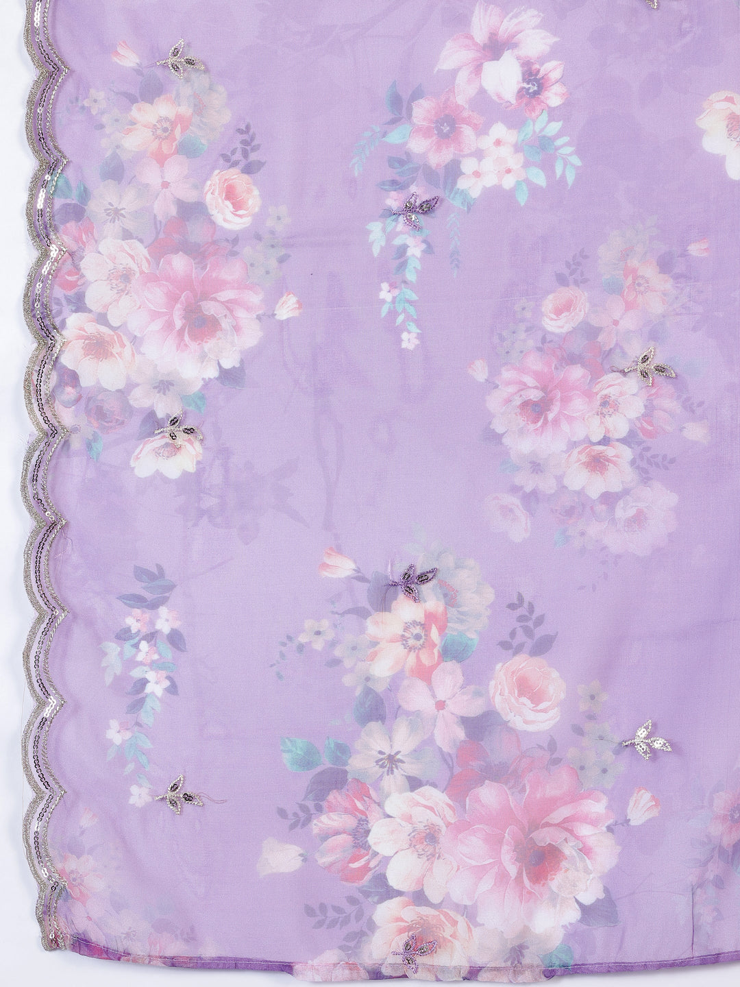 Lilac Embellished Silk Blend Straight Suit With Dupatta