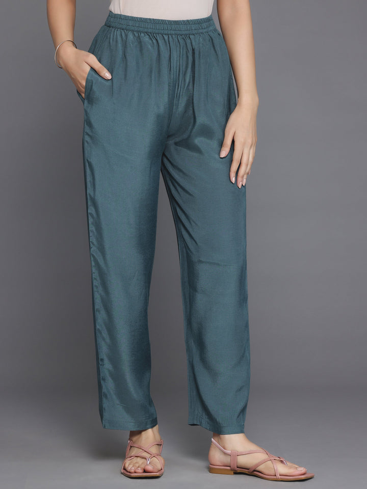 Green Printed Silk Blend Straight Suit With Dupatta