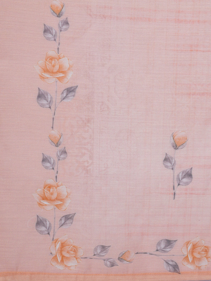 Peach Printed Cotton Blend Straight Suit With Dupatta