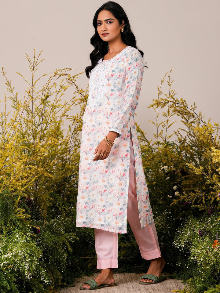 Pink Printed Cotton Blend Straight Suit With Dupatta
