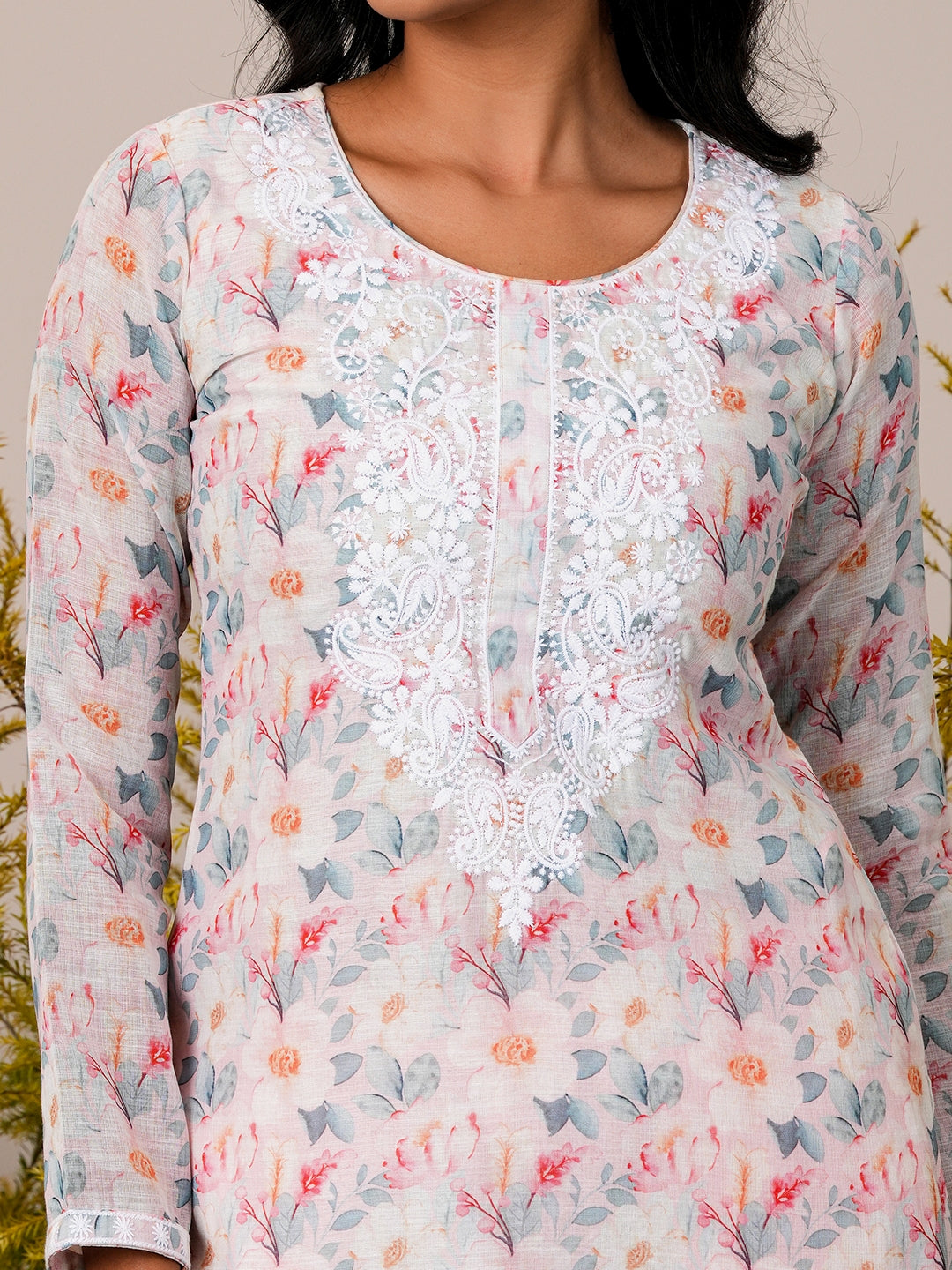 Pink Printed Cotton Blend Straight Suit With Dupatta