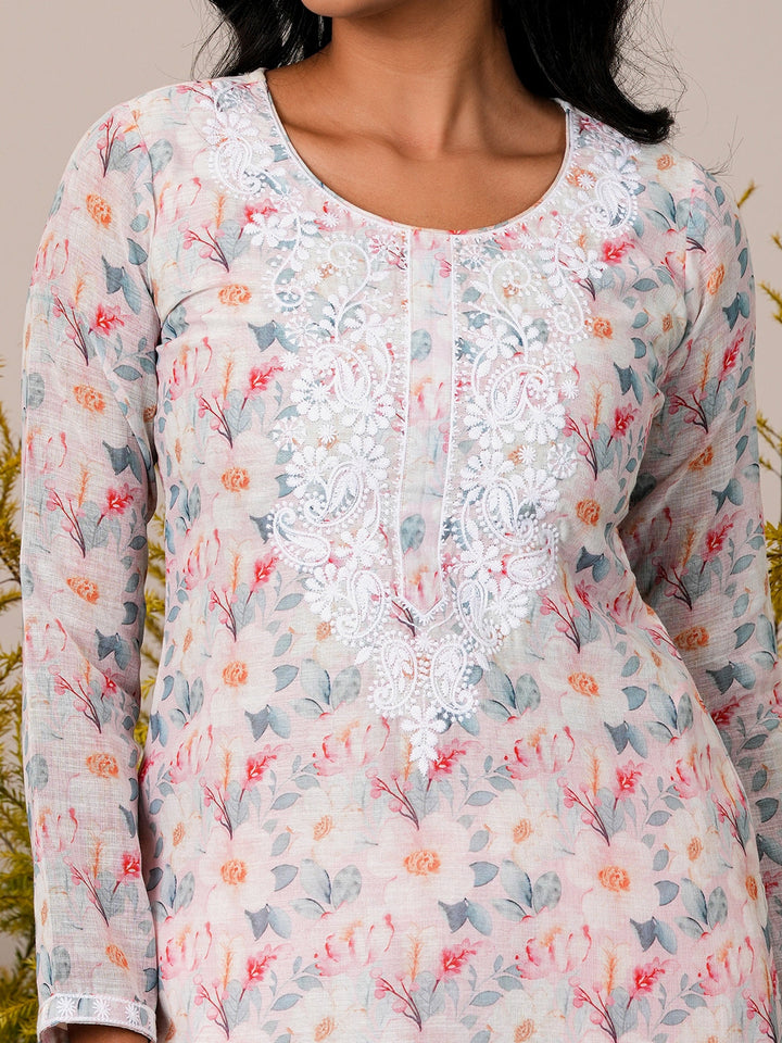 Pink Printed Cotton Blend Straight Suit With Dupatta