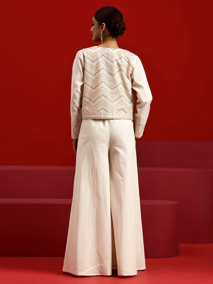 Libas Art Off White Solid Cotton 3 Piece Co-Ords