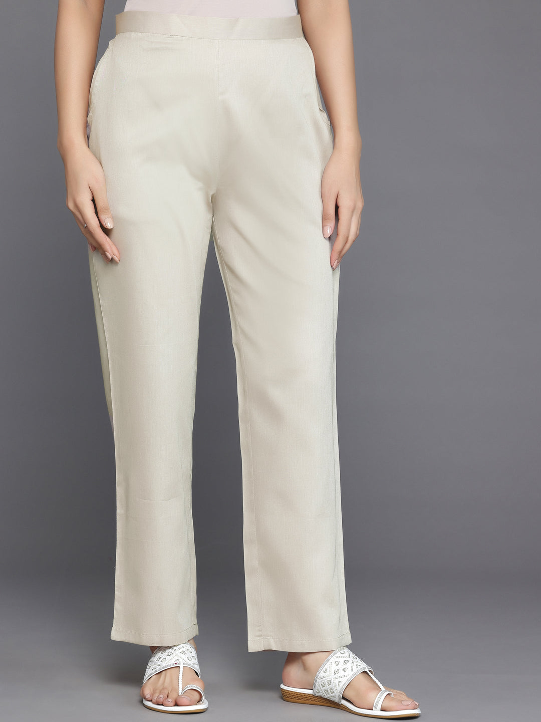 Beige Yoke Design Chanderi Silk Straight Suit With Dupatta