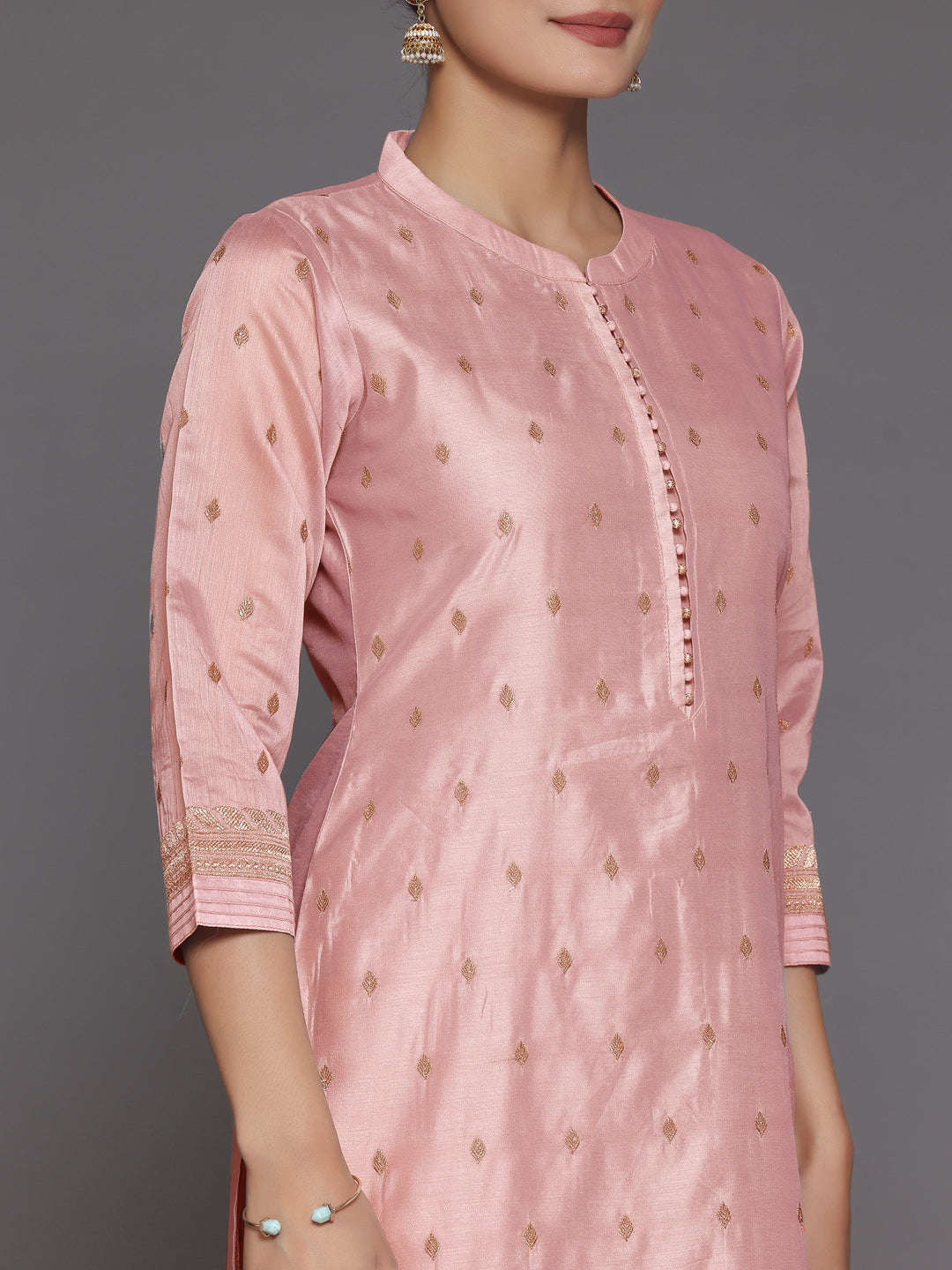 Pink Embroidered Chanderi Silk Straight Suit With Dupatta