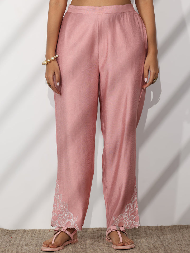 Dusty Pink Solid Silk Blend Straight Suit With Dupatta