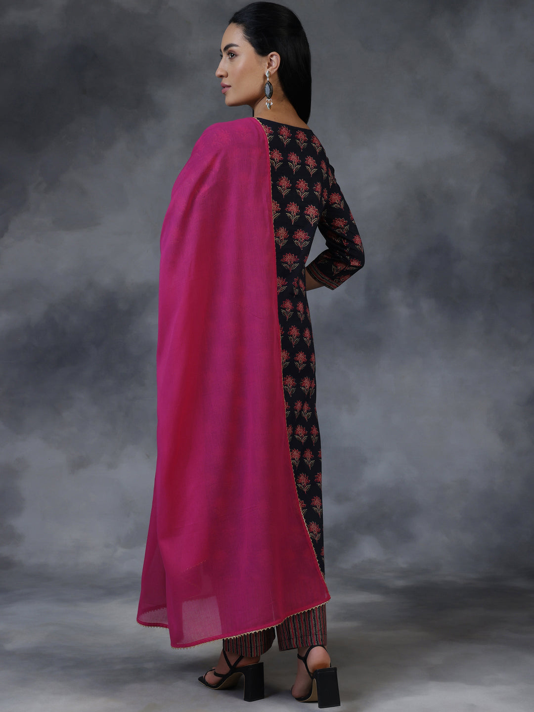 Blue Printed Cotton Straight Suit With Dupatta