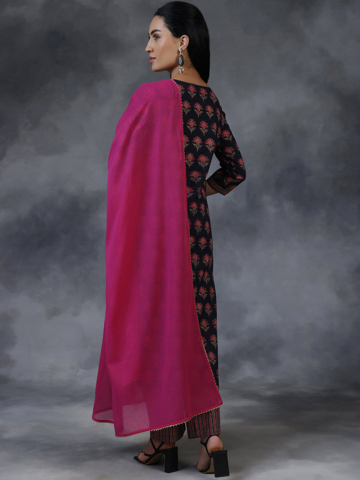 Blue Printed Cotton Straight Suit With Dupatta