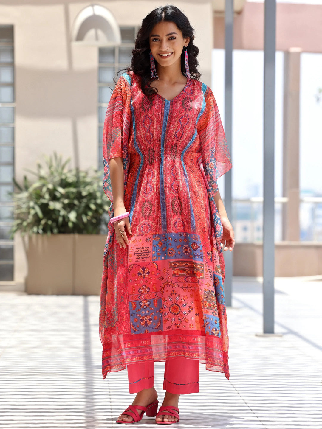 Pink Printed Chiffon 3 Piece Co-Ords