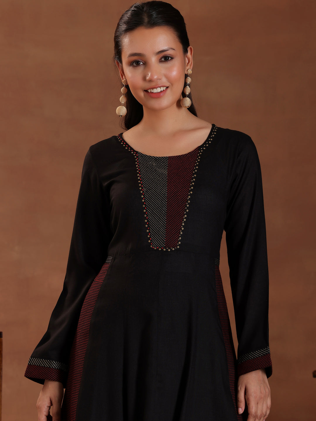 Black Self Design Pure Viscose Rayon A-Line Kurta With Trousers