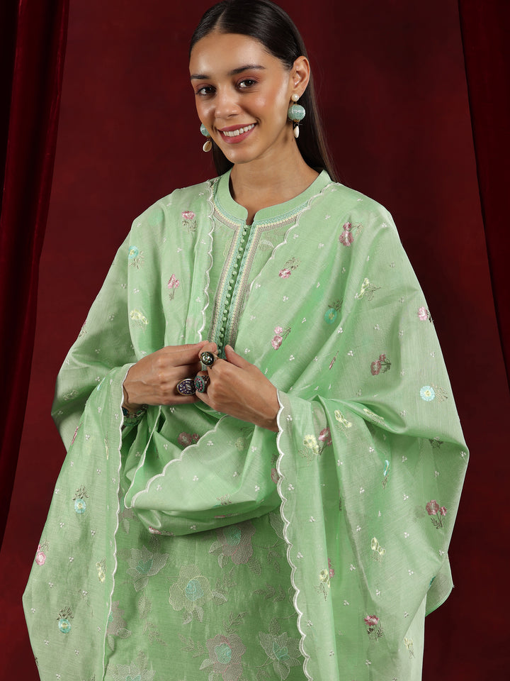 Libas Art Green Embroidered Chanderi Silk Straight Suit With Dupatta