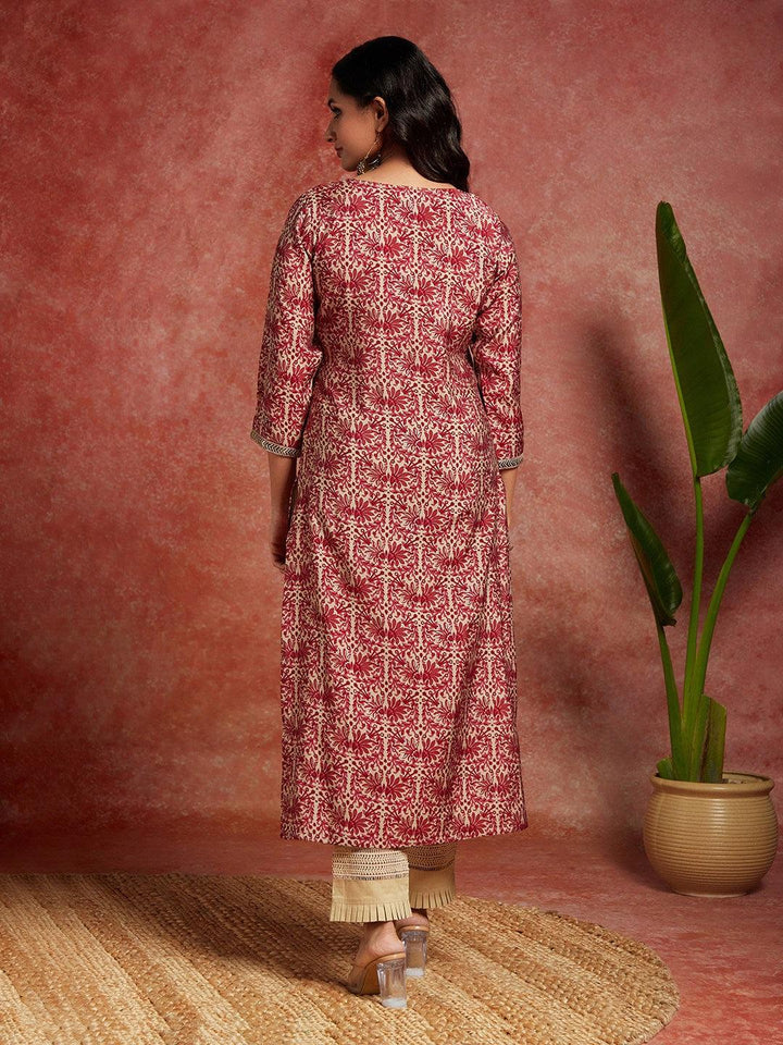 Maroon Yoke Design Silk Straight Kurta