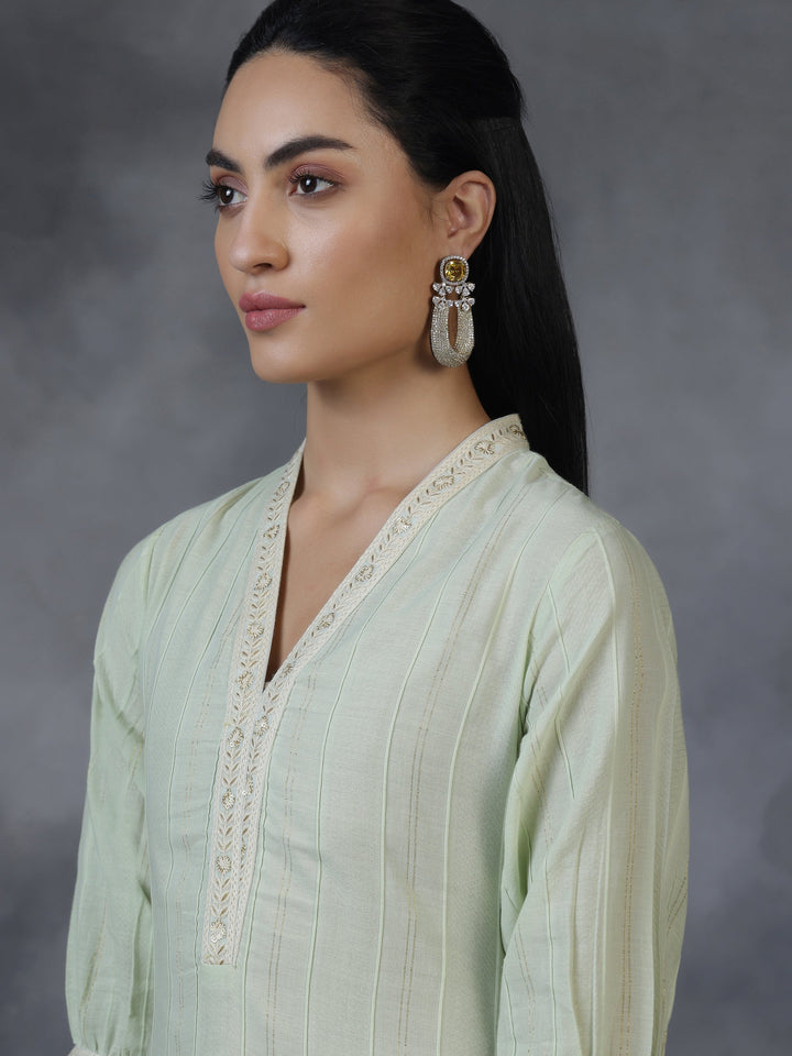 Light green Woven Design Cotton Straight Kurta