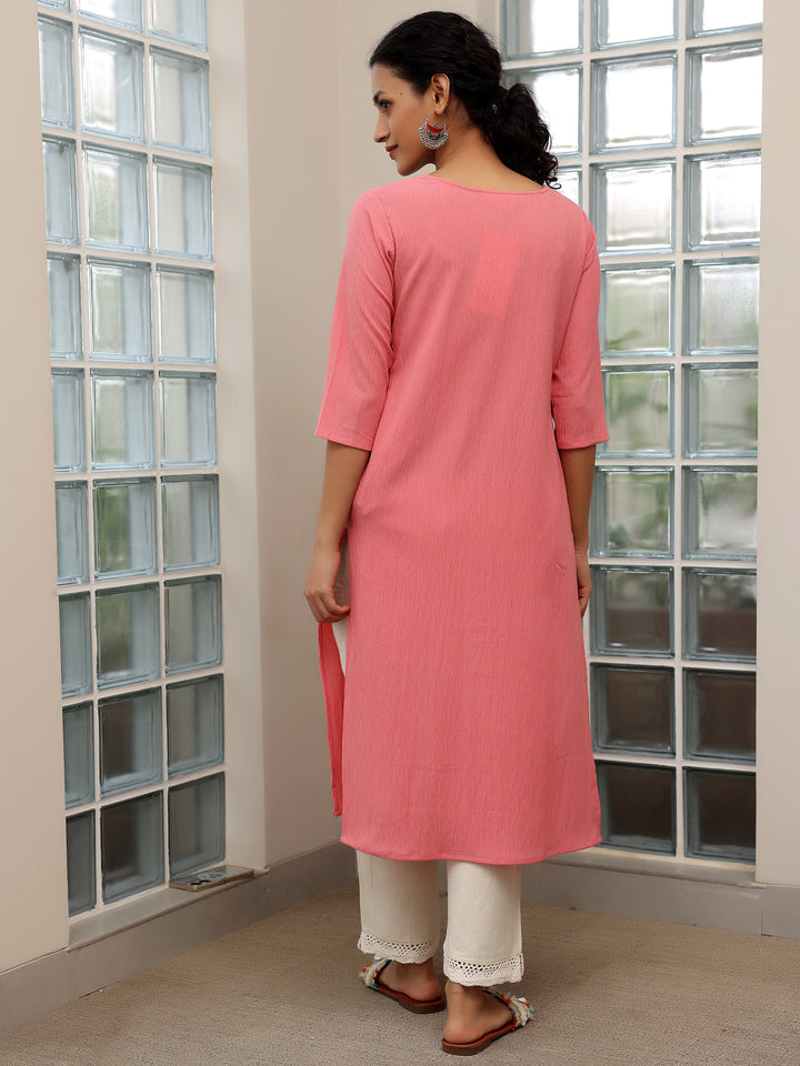 Pink Yoke Design Polyester Straight Kurta
