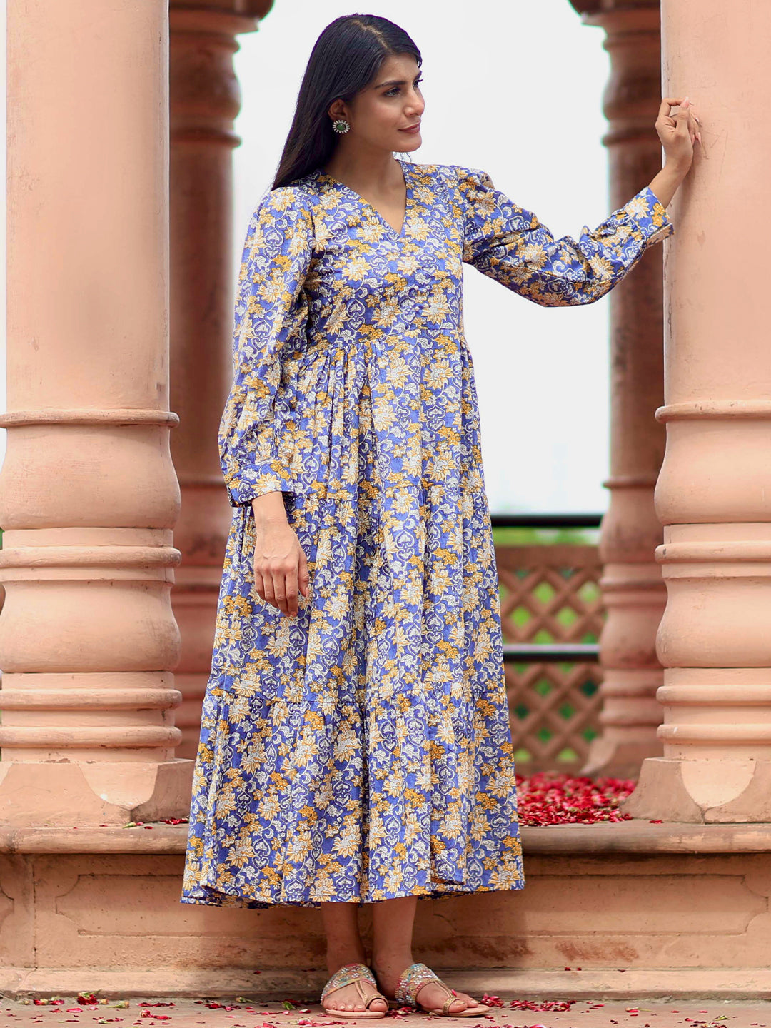 Buy Blue Printed Cotton Fit and Flare Dress Online at Libas