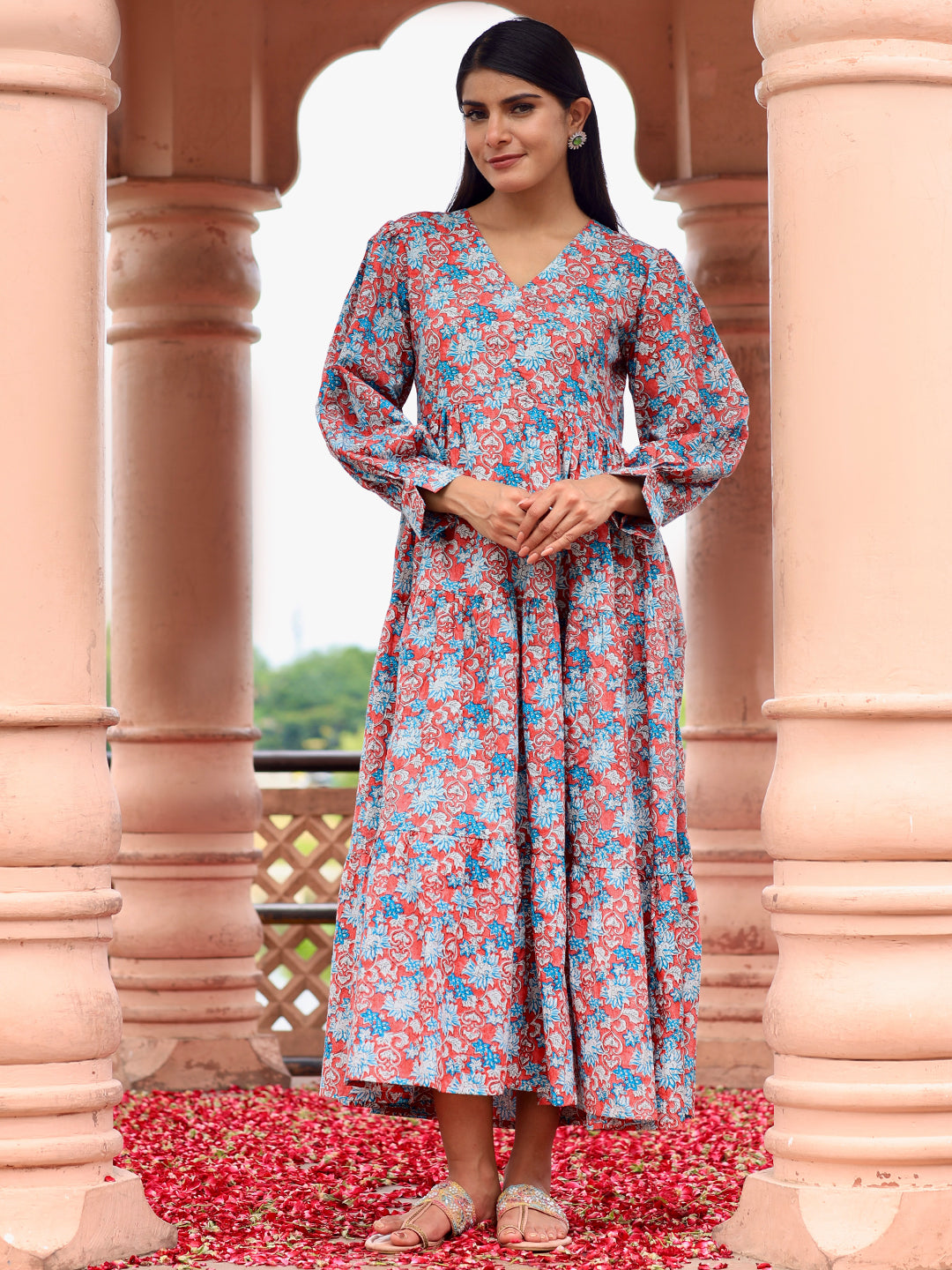 Buy Libas Peach Printed Cotton Fit and Flare Dress Online in USA at $28.00