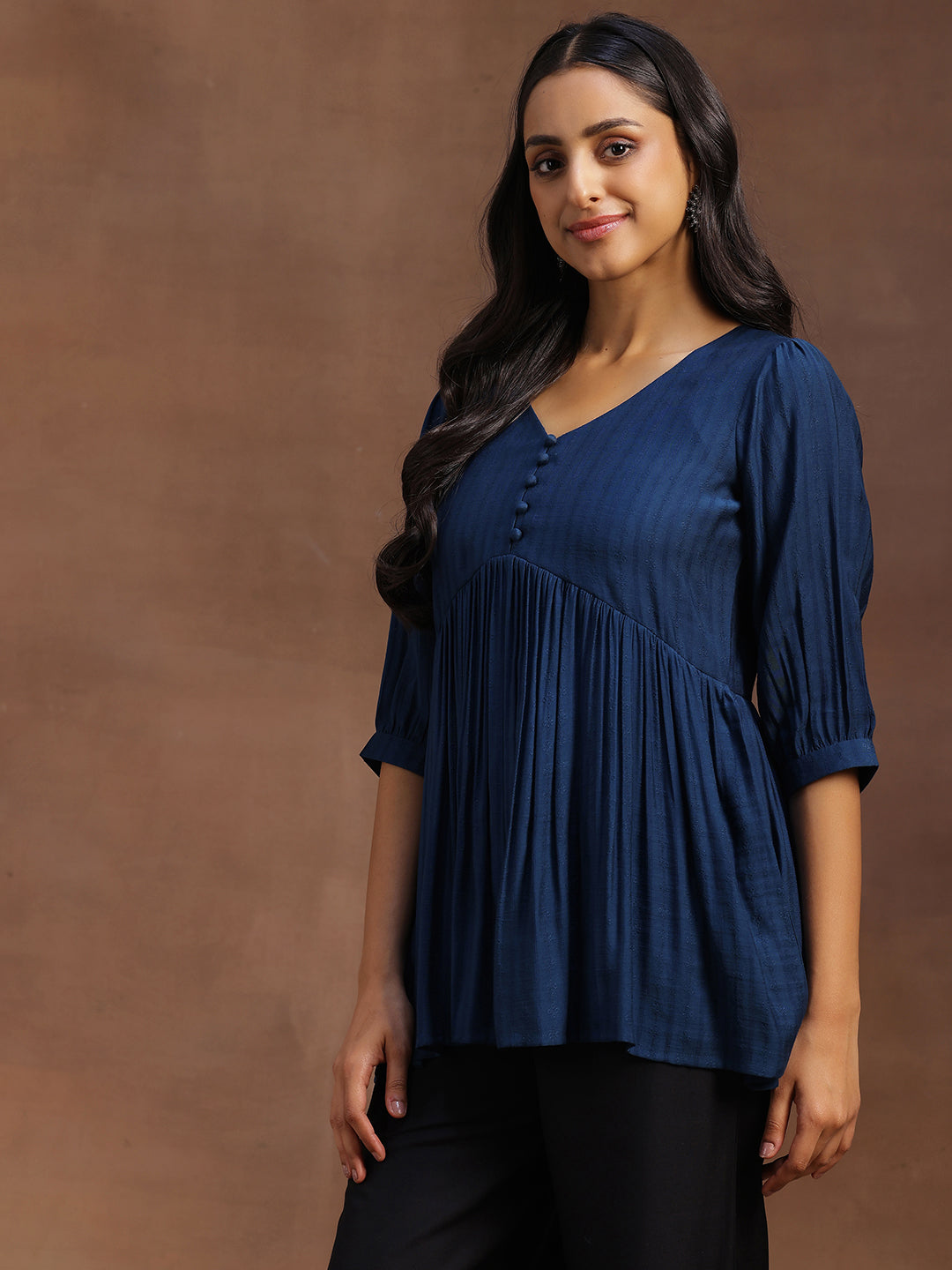 Blue Woven Design Silk Blend A-line Kurti