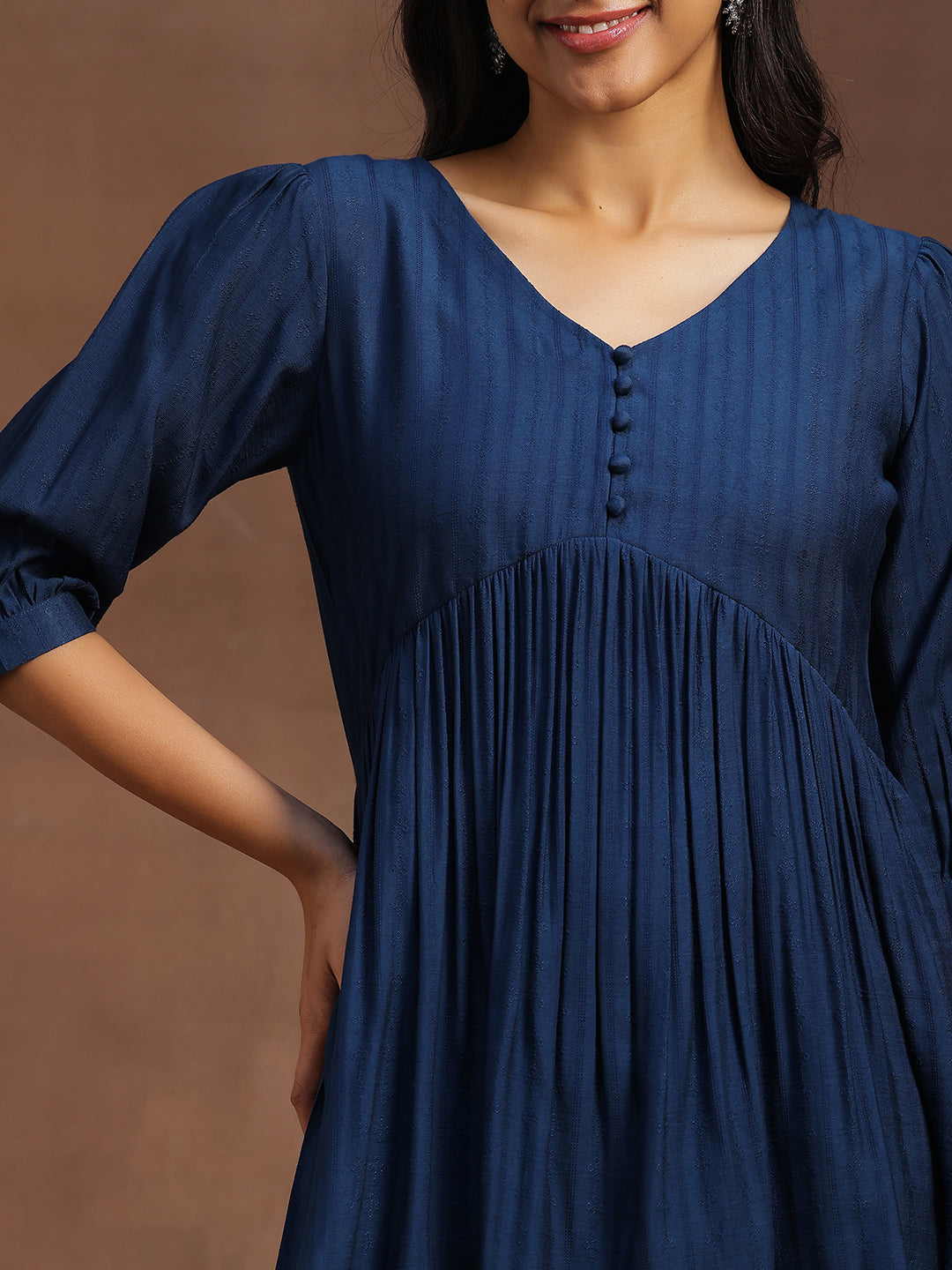 Blue Woven Design Silk Blend A-line Kurti