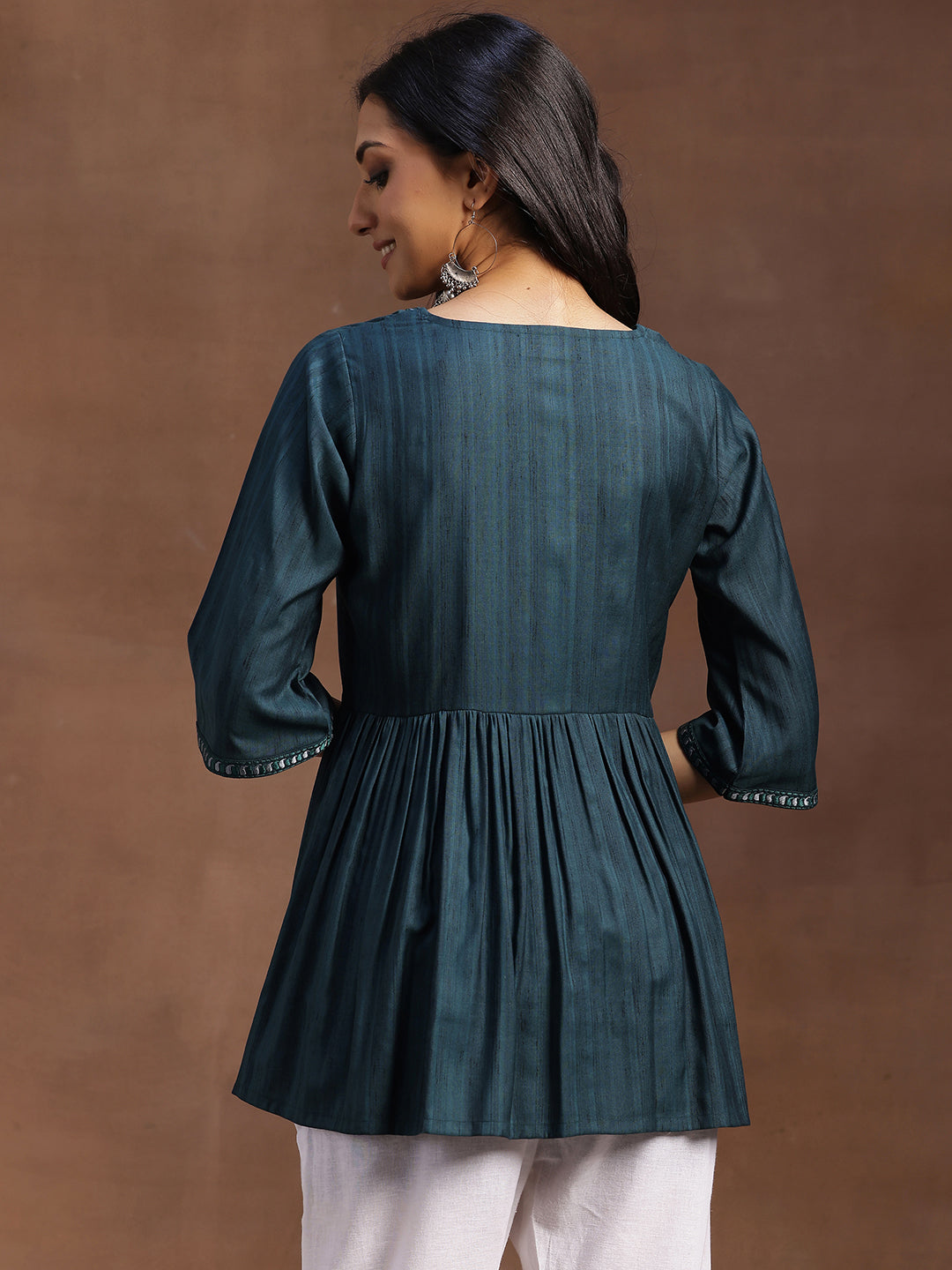 Green Solid Rayon A-line Kurti