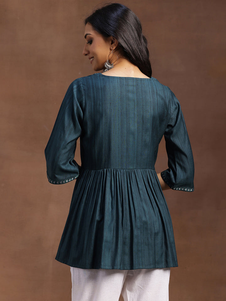 Green Solid Rayon A-line Kurti