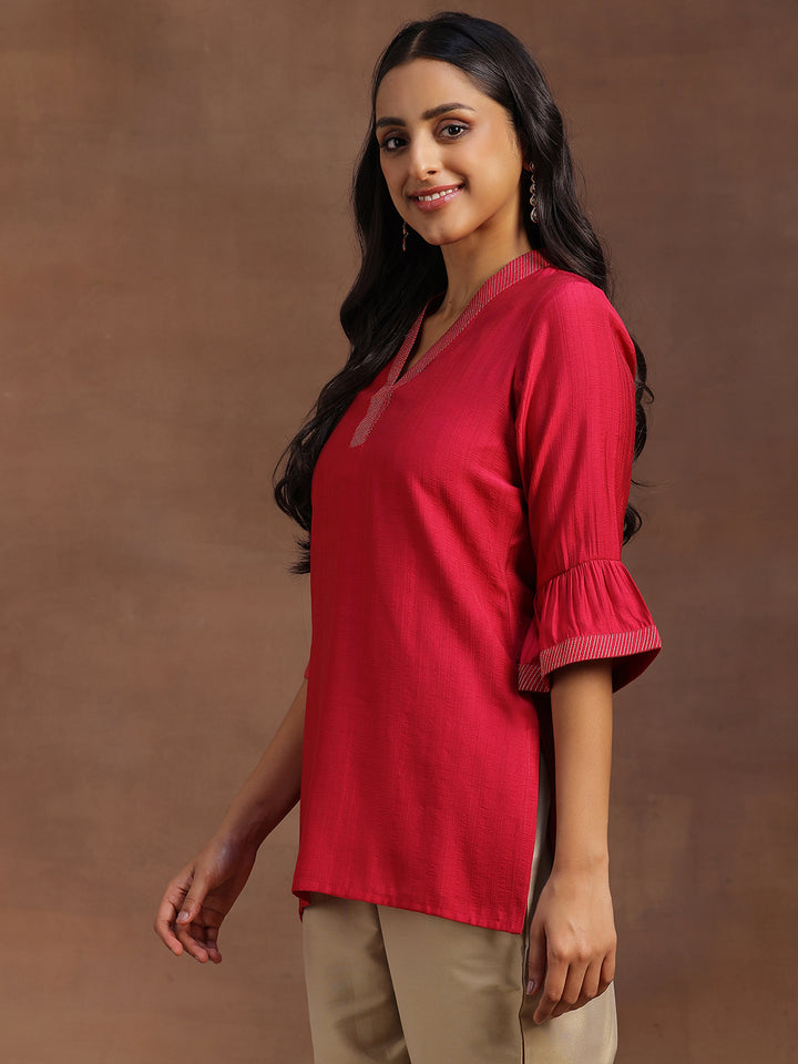 Pink Solid Silk Blend Straight Kurti