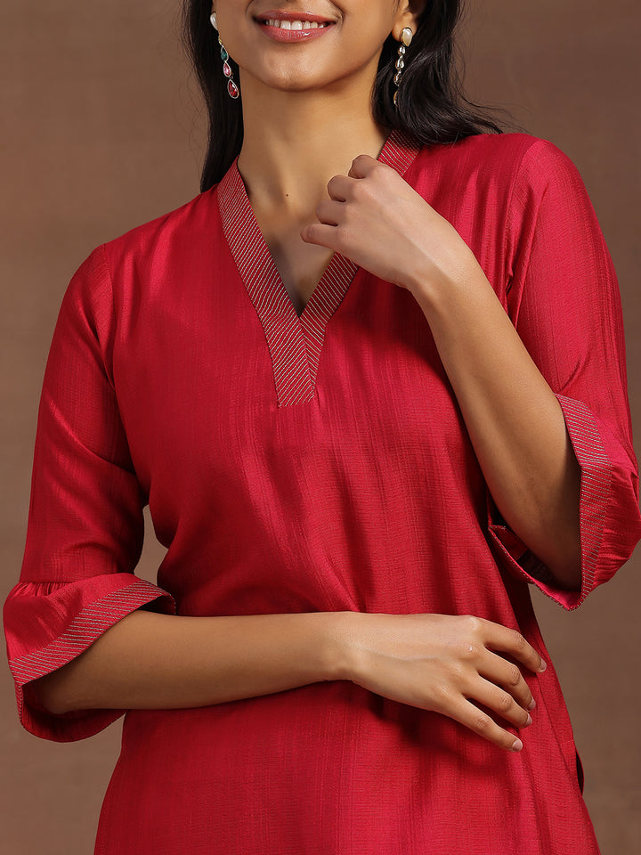 Pink Solid Silk Blend Straight Kurti