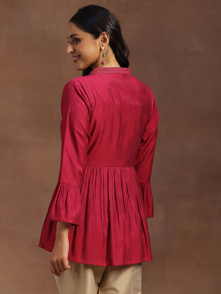 Magenta Woven Design Silk Blend A-line Kurti