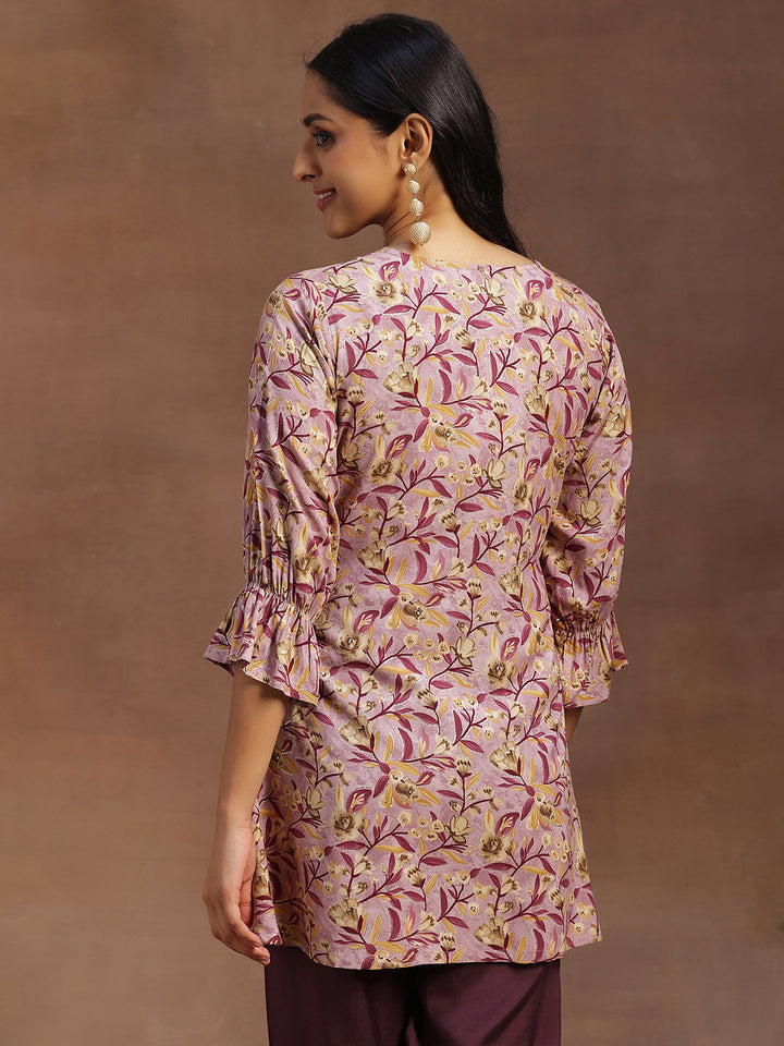 Purple Printed Rayon A-line Kurti
