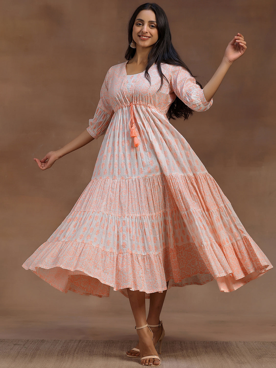 Orange Printed Cotton A-Line Dress Orange Printed Cotton A-Line Dress