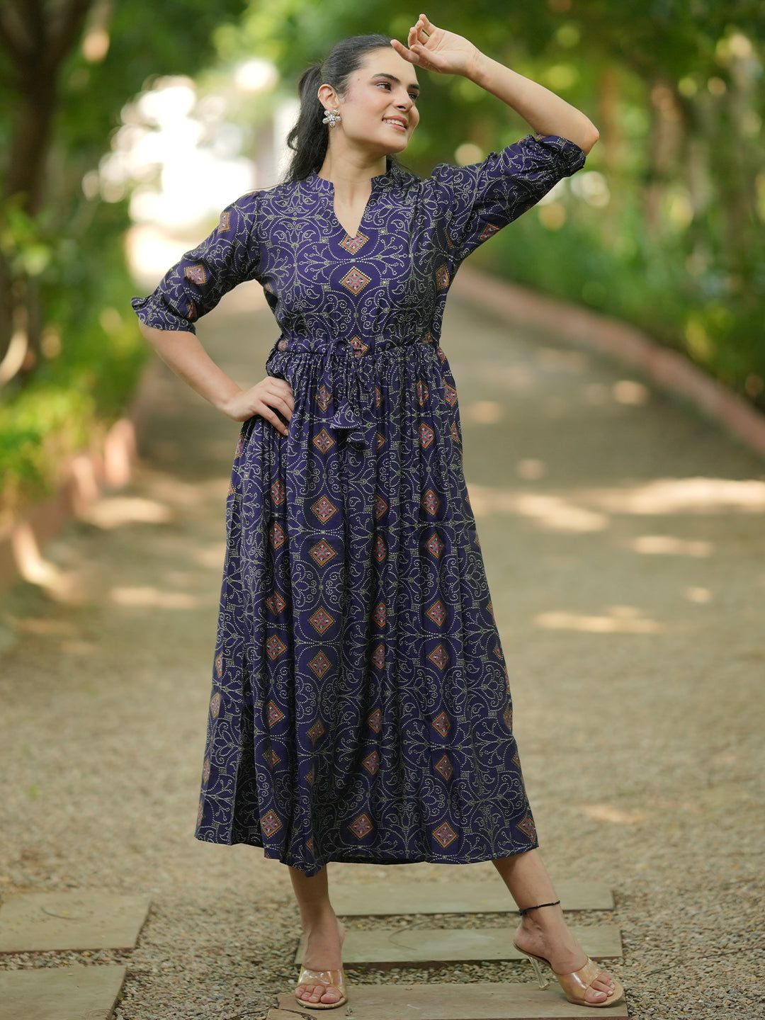 Buy Blue Printed Silk A-Line Dress Online in USA at $25.00 | Libas Buy Blue Printed Silk A-Line Dress Online in USA at $25.00 | Libas