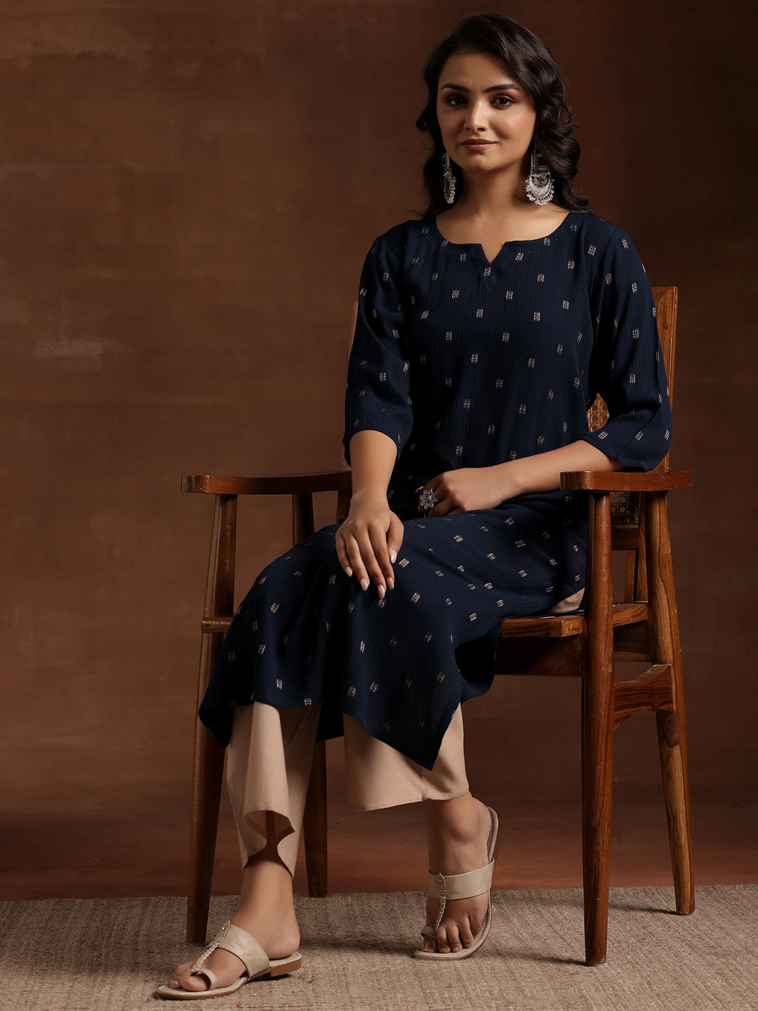 Blue Woven Design Viscose Rayon Straight Kurta