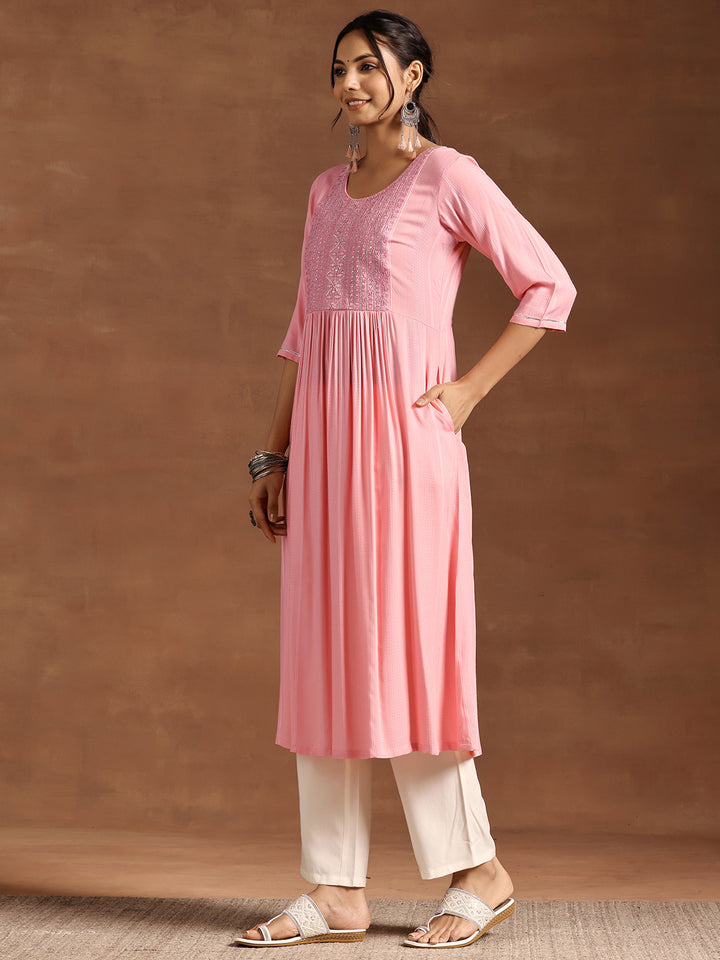 Peach Yoke Design Rayon Anarkali Kurta