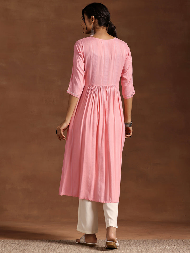Peach Yoke Design Rayon Anarkali Kurta