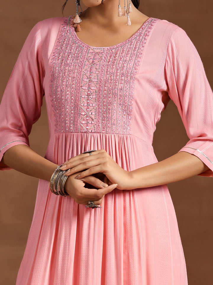 Peach Yoke Design Rayon Anarkali Kurta