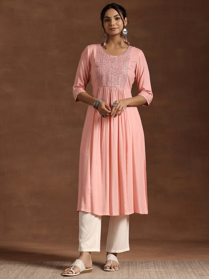 Peach Yoke Design Rayon Anarkali Kurta