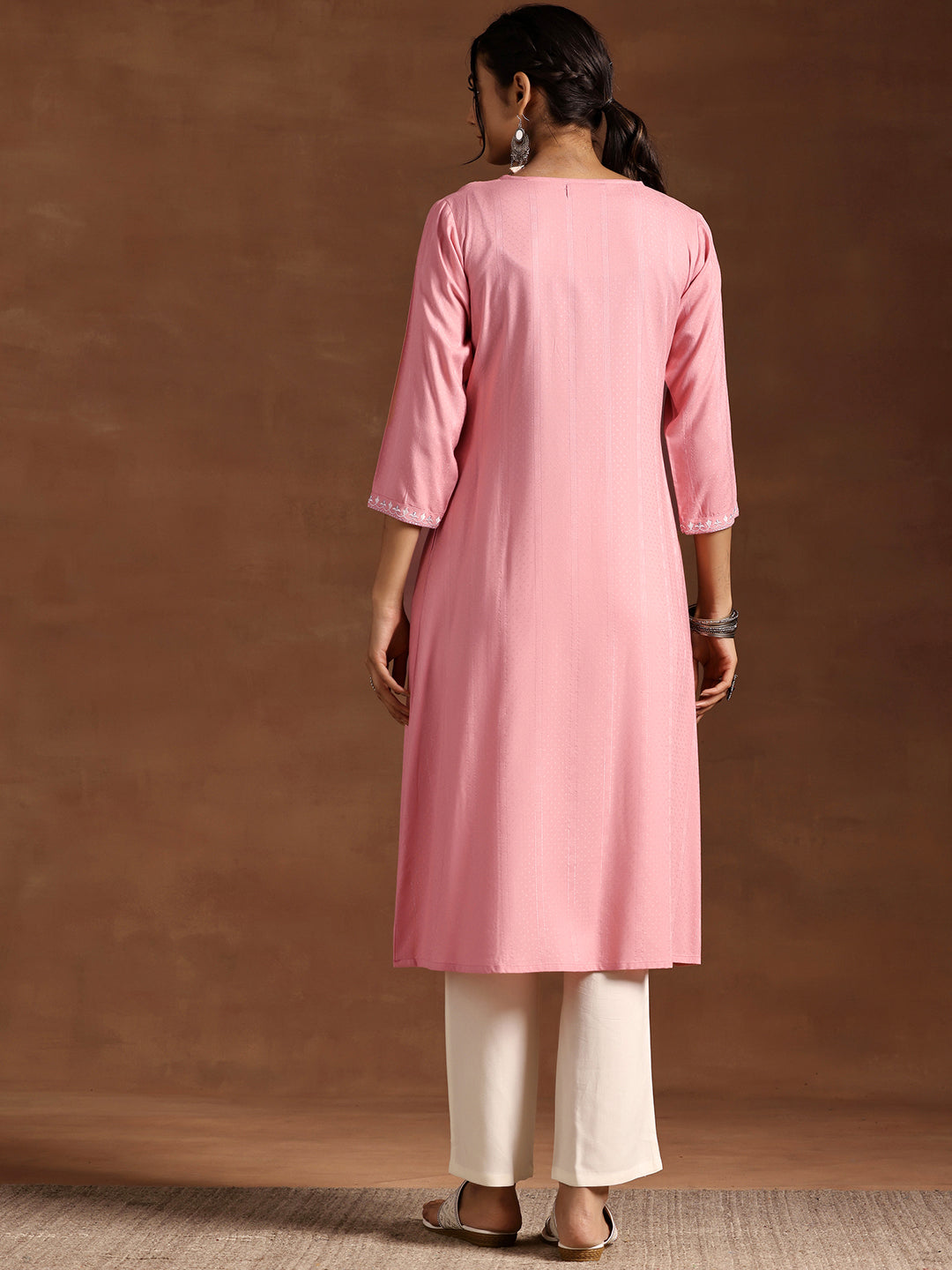 Peach Yoke Design Rayon A-Line Kurta