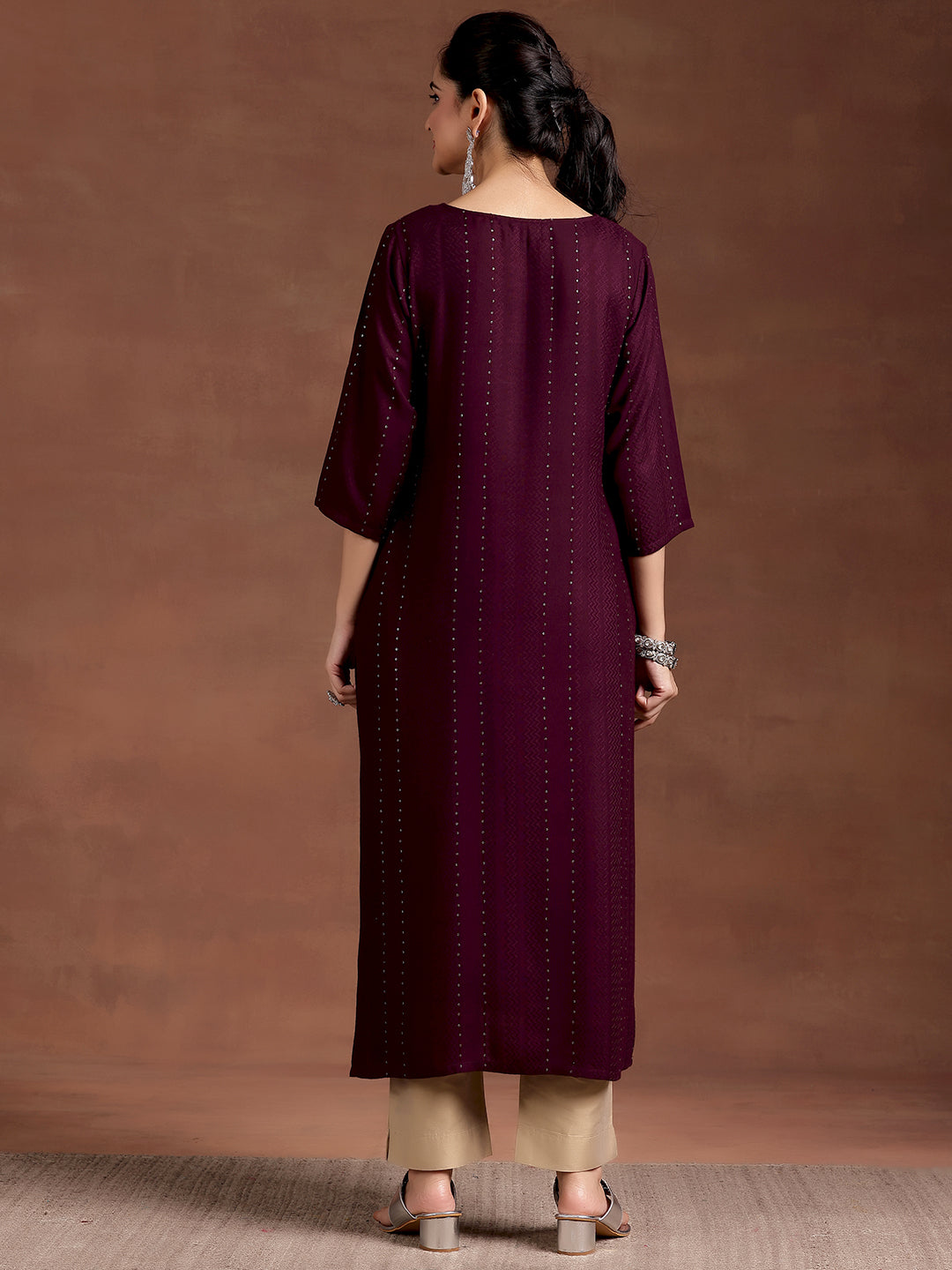 Wine Woven Design Rayon Straight Kurta