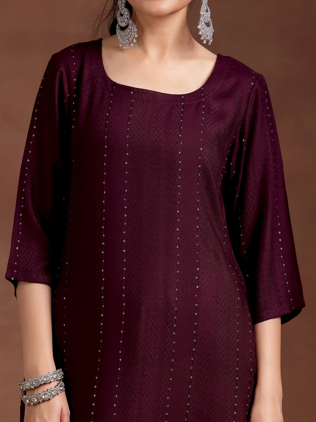 Wine Woven Design Rayon Straight Kurta