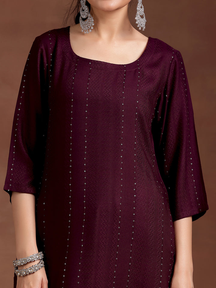 Wine Woven Design Rayon Straight Kurta