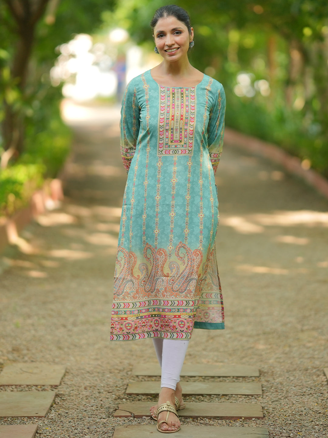 Buy Sky Blue Printed Crepe Straight Kurta Online at Libas