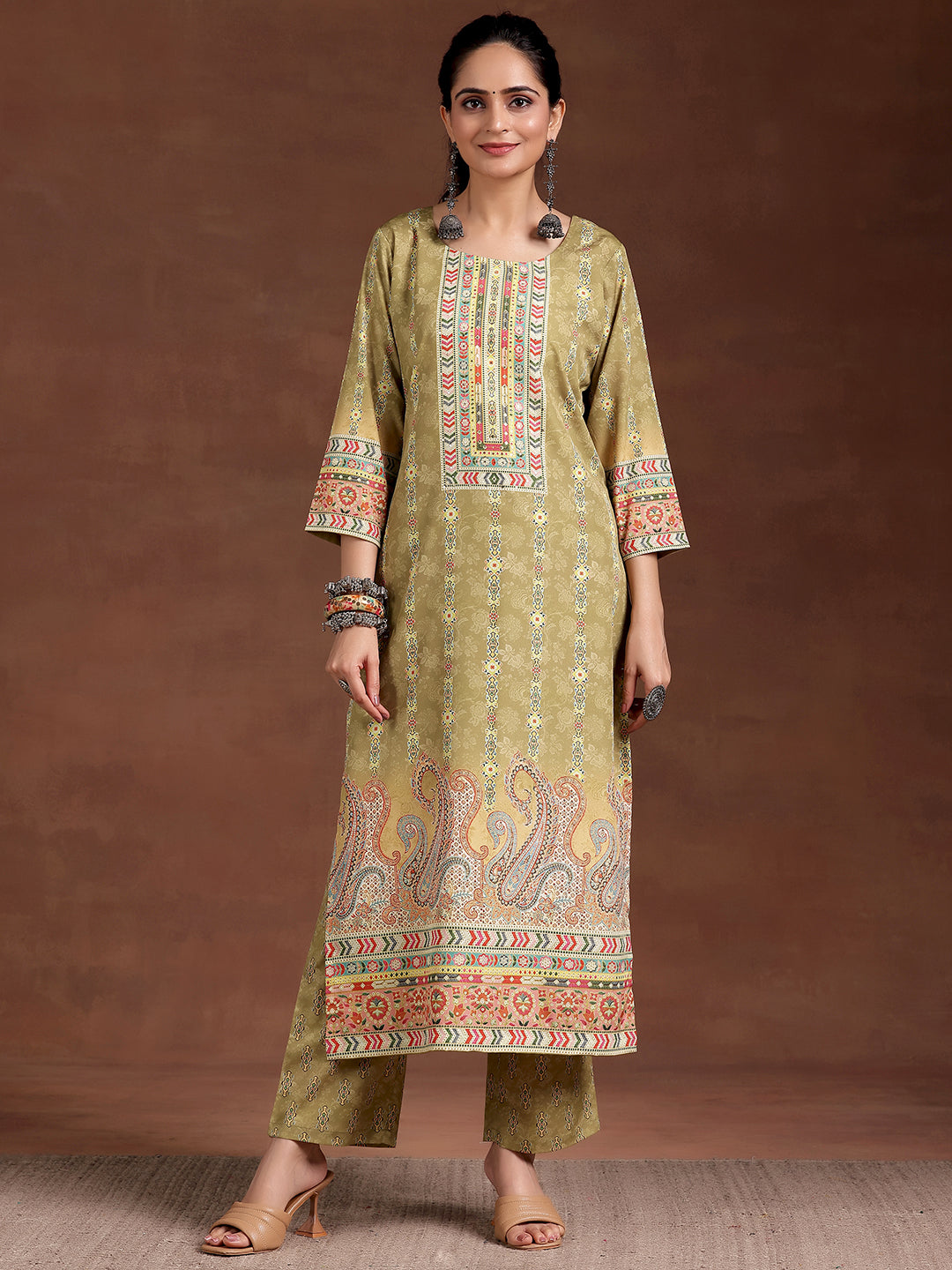 Mustard Printed Crepe Straight Kurta