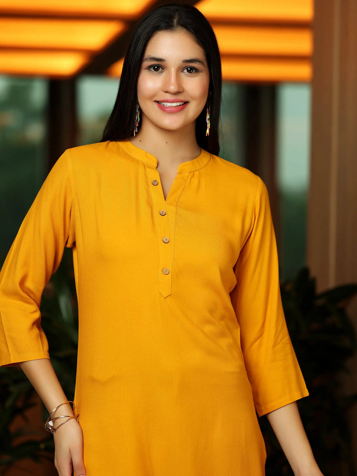 Mustard Solid Rayon Straight Kurti
