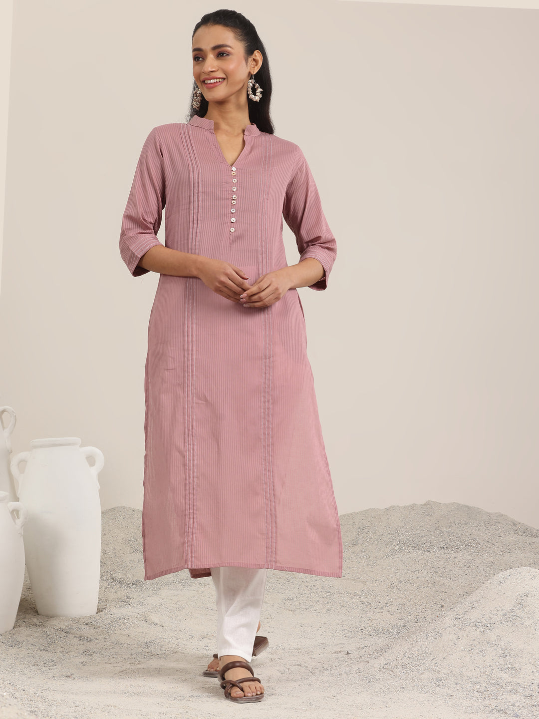 Mauve Printed Cotton Straight Kurta