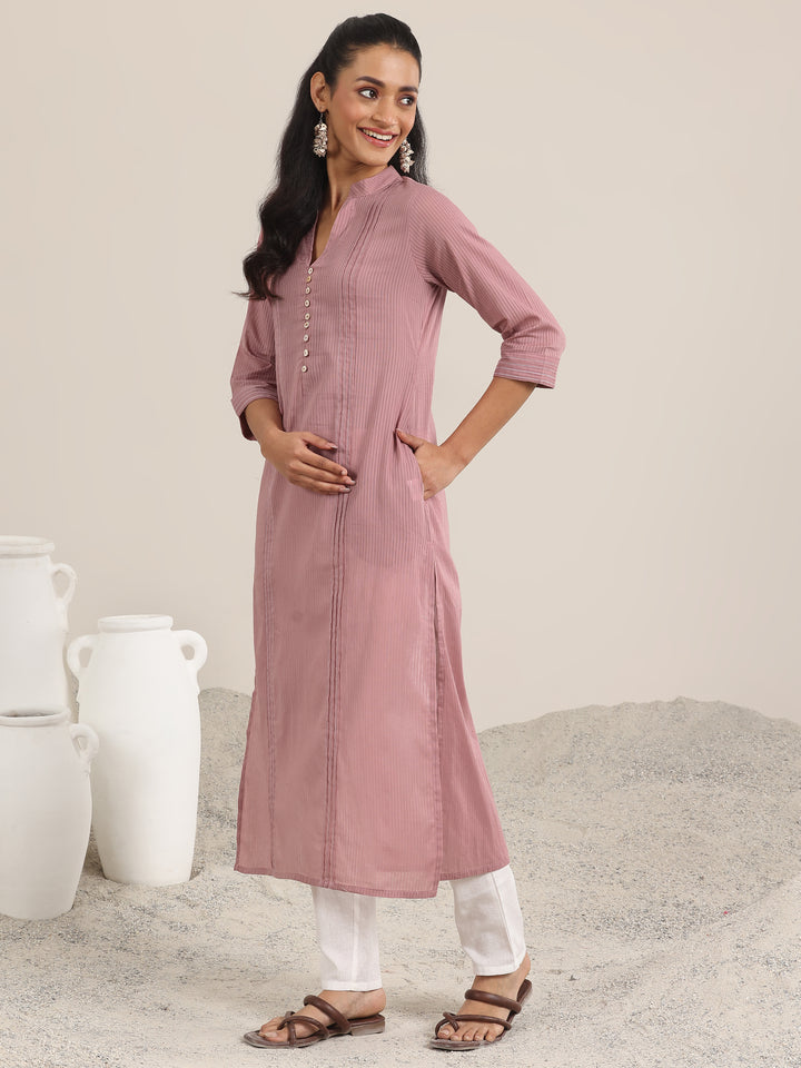 Mauve Printed Cotton Straight Kurta