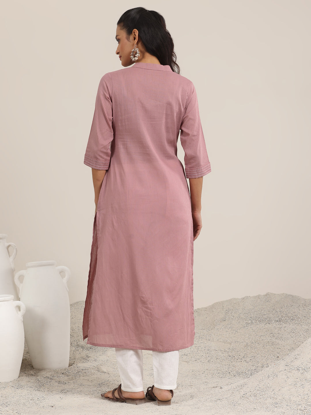 Mauve Printed Cotton Straight Kurta