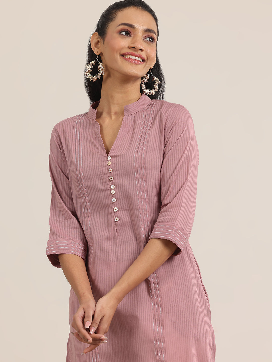 Mauve Printed Cotton Straight Kurta