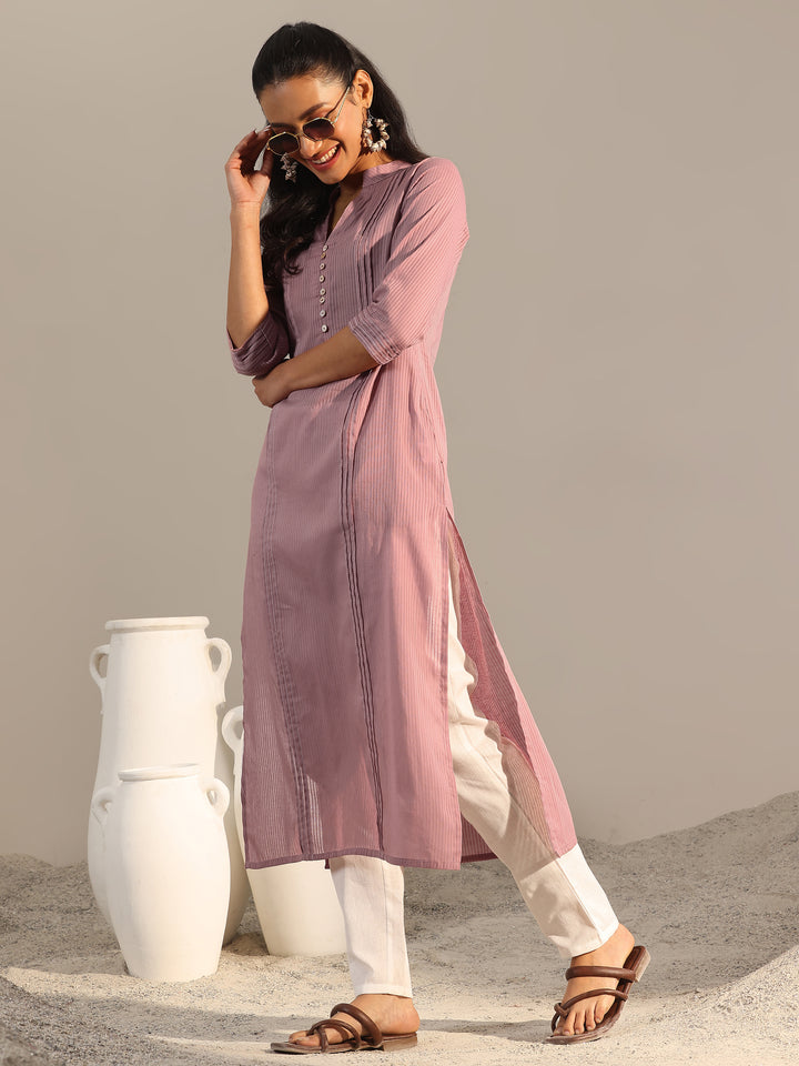 Mauve Printed Cotton Straight Kurta