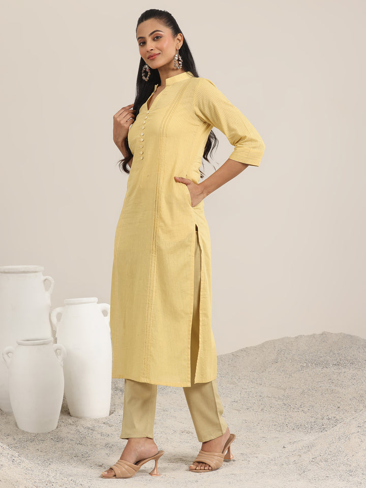 Yellow Printed Cotton Straight Kurta
