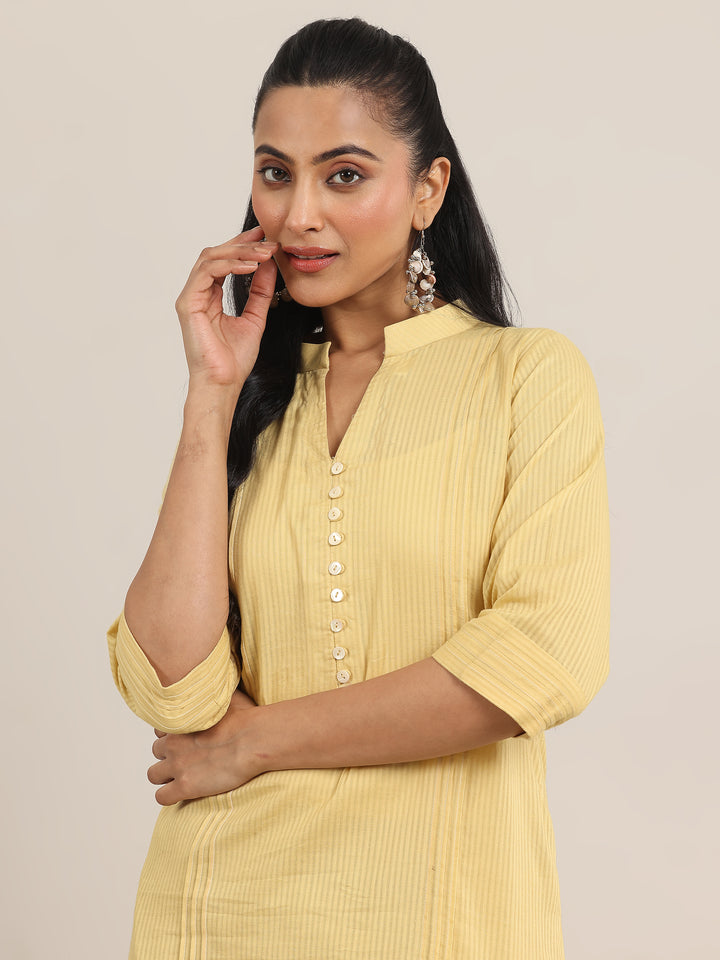 Yellow Printed Cotton Straight Kurta