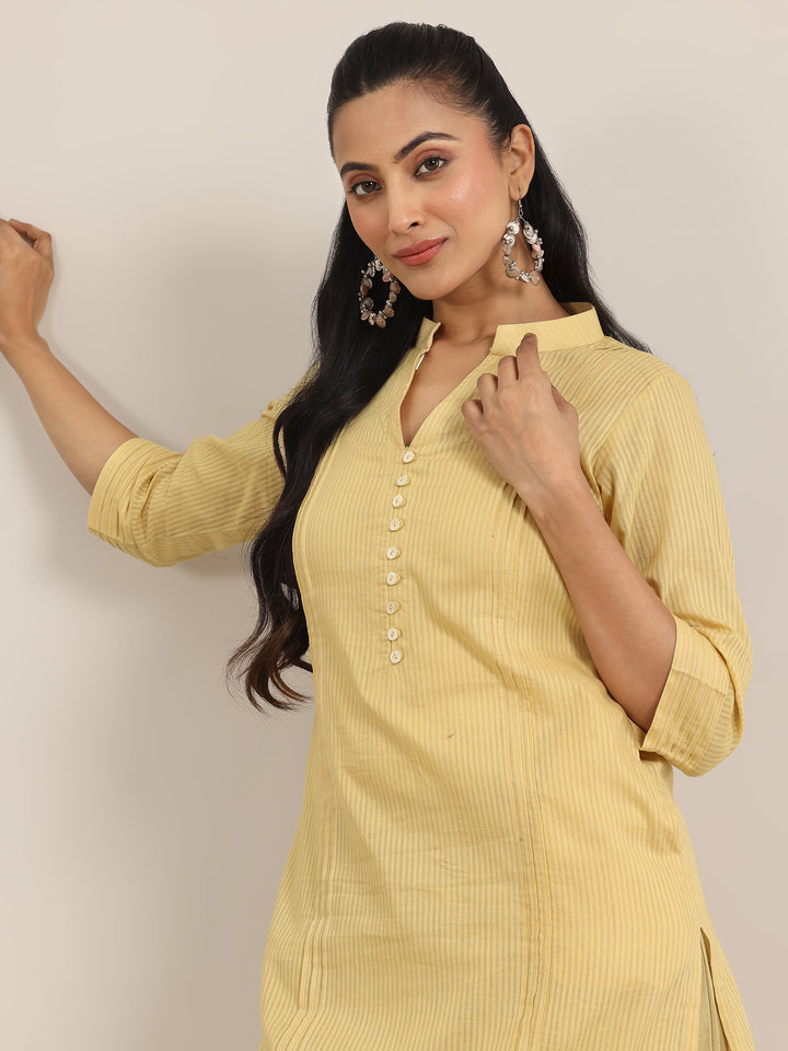Yellow Printed Cotton Straight Kurta